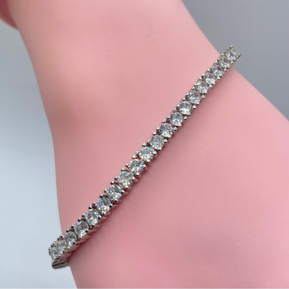 White CZ Tennis Bracelet Silver Tone Round Cut Crystal Rhinestone 7”